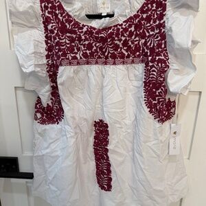 NWT J Marie Maroon Embroidered Top